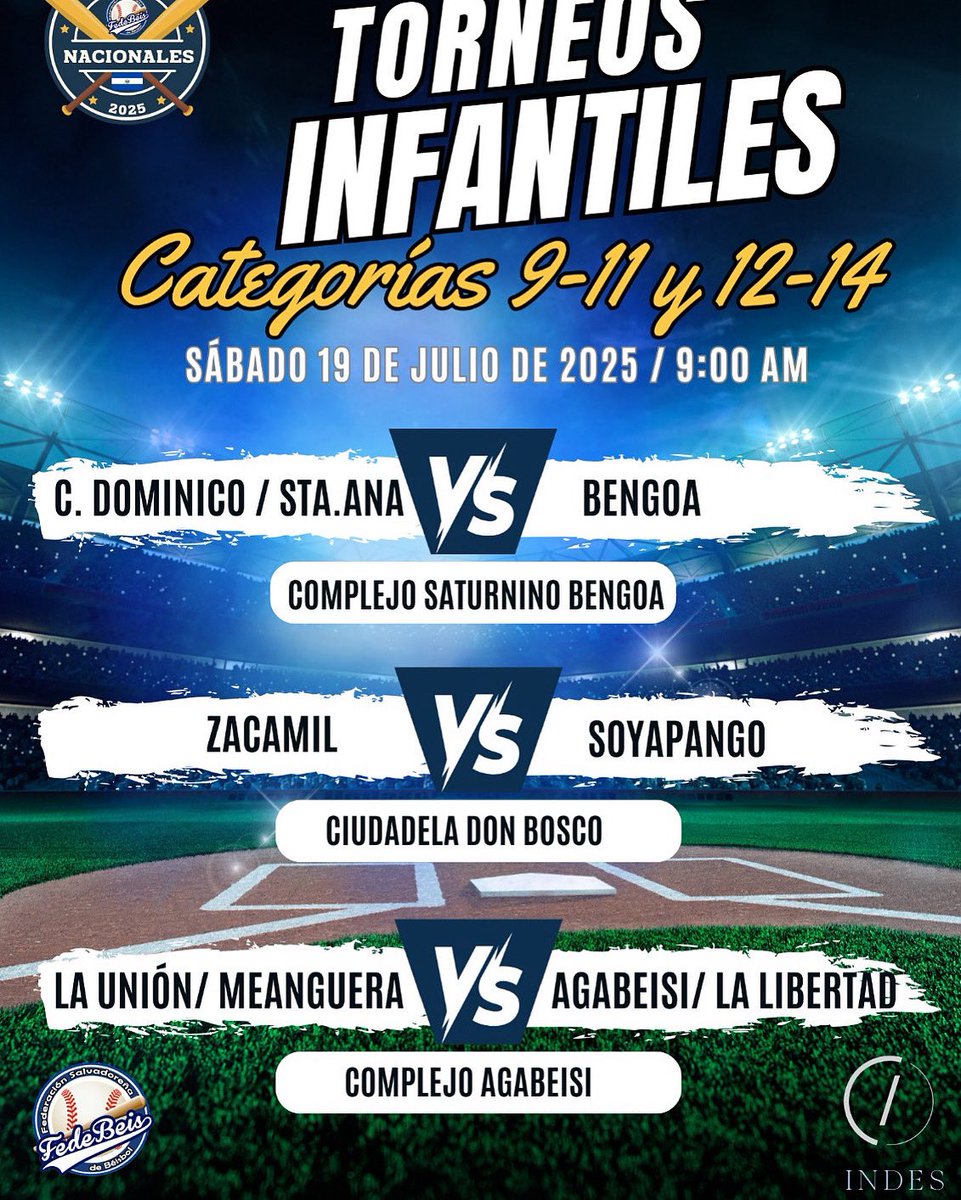 #TorneosNacionales⚾️🇸🇻 Les compartimos la programación de la jornada sabatina en los campeonatos infantiles