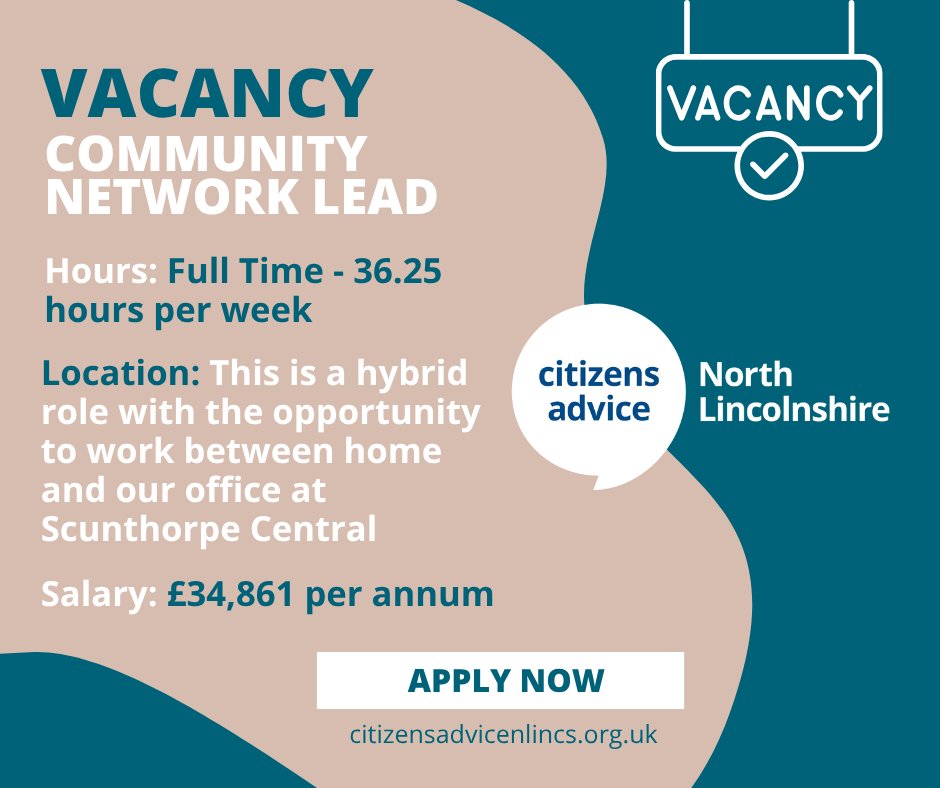 👥 We’re Hiring!

Find out more about us, the role, and how to apply by visiting our website and downloading the job pack ⤵
citizensadvicenlincs.org.uk/vacancy/