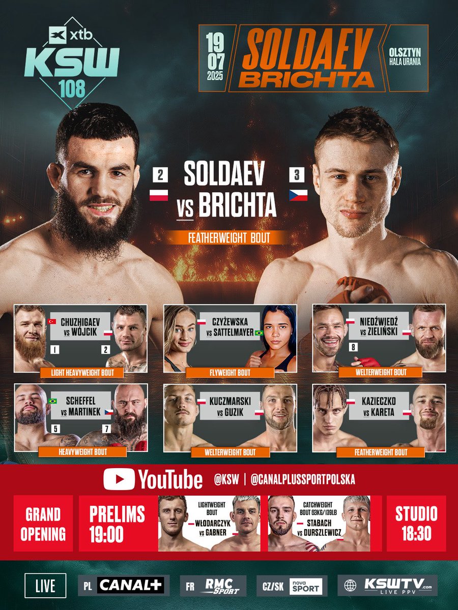DennyRants's tweet image. We’re back in Olsztyn this week, and we’ve got some good fights between known names, also a lot of names of the future. Soldaev Brichta is a banger, Chizigaev is back. Czyżewska look wants to add to the highlight reel. Let’s go Mazury

My preview 
severemma.com/2025/07/ksw-10…