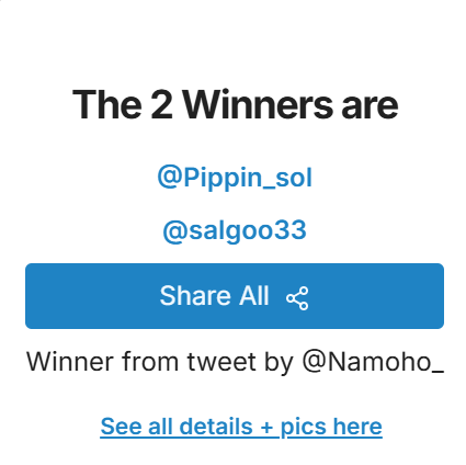 Namoho_'s tweet image. 선입금 리트윗 하신분들 중에 2분을 추첨했습니다!
당첨 축하 드립니다! 곧 개인 쪽지로 메세지 보내드리겠습니다!
@Pippin_sol
@salgoo33