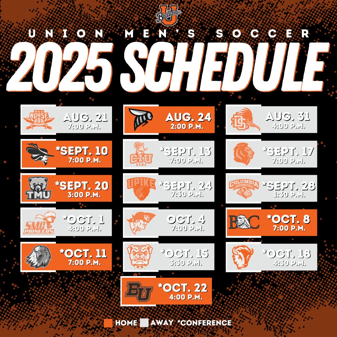 The 2025 #UnionMSoccer schedule has been announced! The Bulldogs' first home match of the season will be on Sunday, Aug. 24, at 2:00 p.m. against SCAD Savannah.

#RepTheU | #TheRightWayToPlay

➡️➡️➡️ bit.ly/4lU50UR