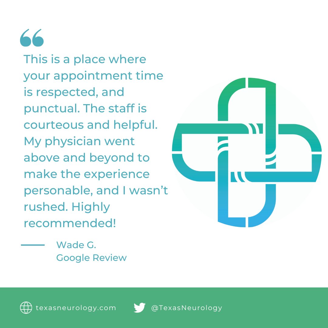 TexasNeurology's tweet image. Ending the week on a positive note! 💚 We appreciate all of the feedback and kind words. We're proud to make each experience as comfortable as possible for all patients!