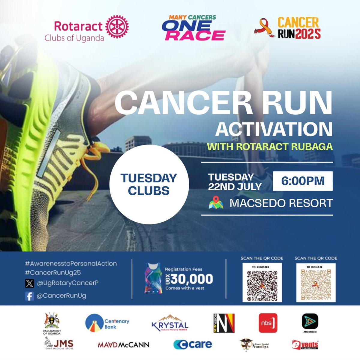 kimdave🇺🇬 (@kimeradavid10) on Twitter photo 🚨TUESDAY CLUBS CANCER RUN ACTIVITATION🚨
Many cancers - One Race
We are running
Are you?
Join us on
22nd July 2025
6:00pm
Macsedo Resort Hotel
Register Now
register.rotaryugandacancer.org 
Donate Now
donate.rotaryugandacancer.org 
#CancerRunUg25
#RotaryEyamba 🚨TUESDAY CLUBS CANCER RUN ACTIVITATION🚨
Many cancers - One Race
We are running
Are you?
Join us on
22nd July 2025
6:00pm
Macsedo Resort Hotel
Register Now
register.rotaryugandacancer.org 
Donate Now
donate.rotaryugandacancer.org 
#CancerRunUg25
#RotaryEyamba