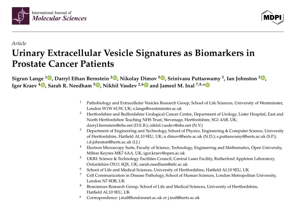 nikhilvasdevuro's tweet image. Can we avoid prostate biopsies ? And consider using Urinary Extravesicle Signatures in patients with suspected prostate cancer.
Breakthrough data published today from our lab @UniofHerts @enherts in collaboration with @LondonMetUni @UniWestminster @OpenUniversity @HarwellCampus…