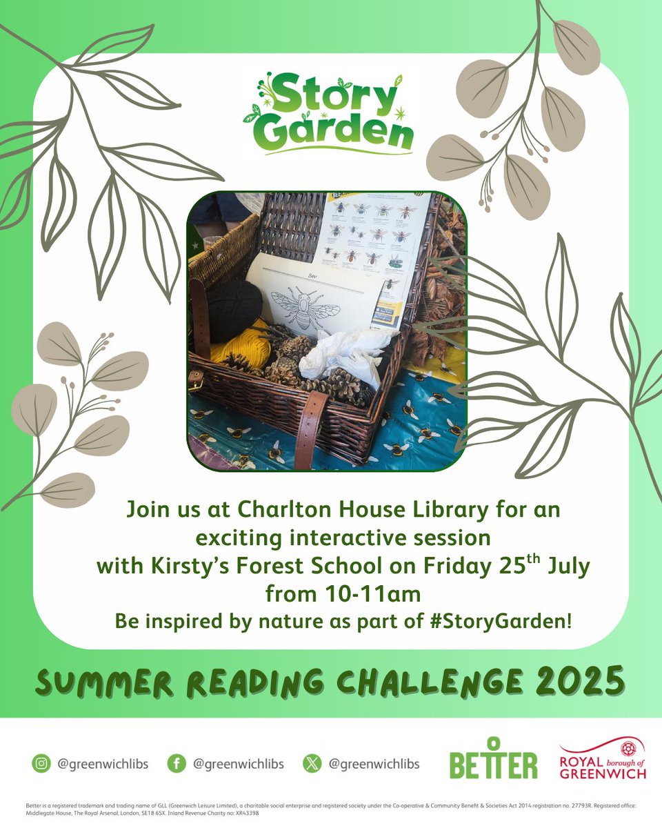 Join us at #CharltonLibrary next Friday, 25 July from 10-11am for a fun and free interactive session with Kristy’s Forest School! 🍃 Be inspired by our beautiful Charlton House and Gardens and this years Summer Reading Challenge theme #StoryGarden! #LoveYourLibrary