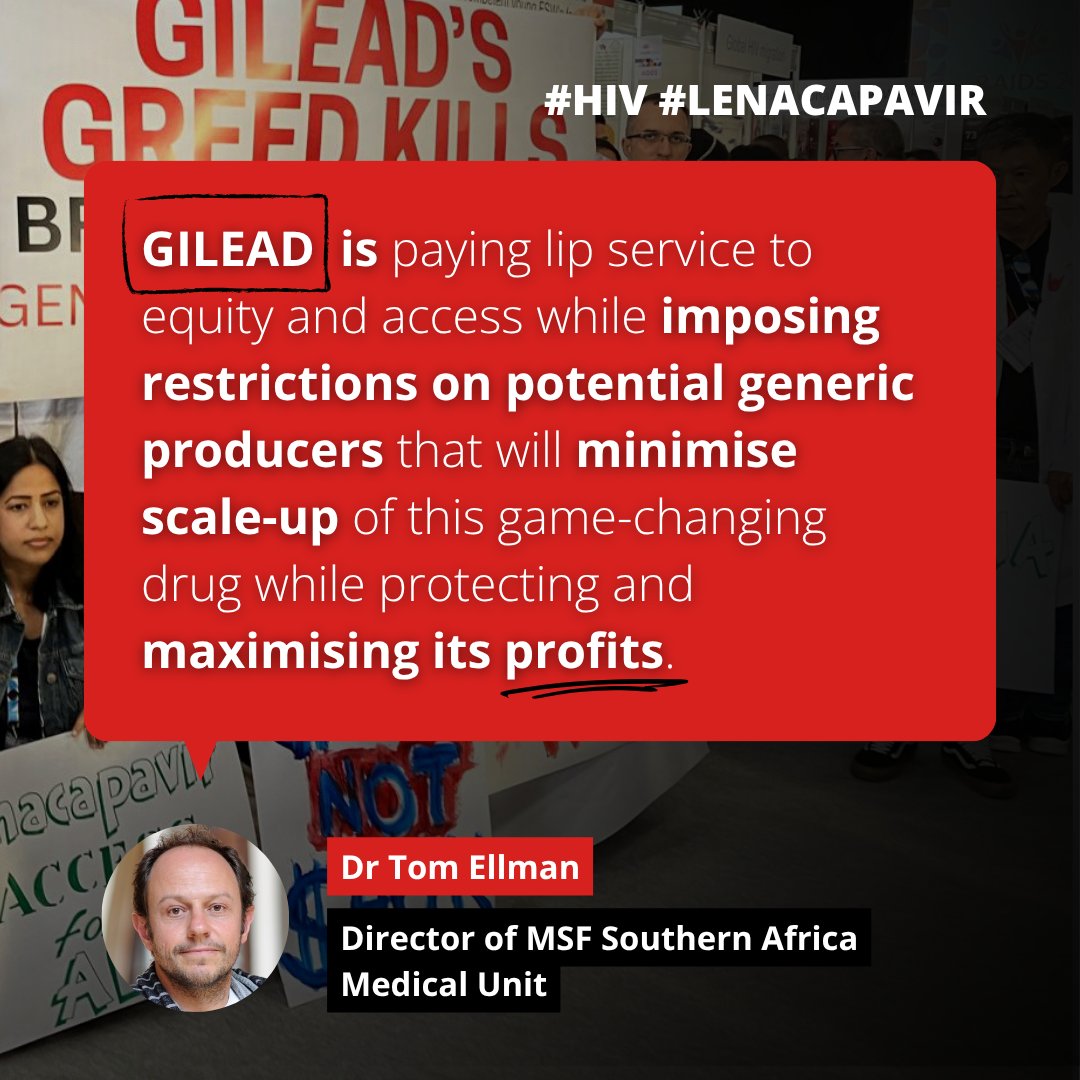 MSF Access Campaign (@msf_access) on Twitter photo Lenacapavir has been recommended by <a href="/WHO/">World Health Organization (WHO)</a> for #HIV prevention this week. While this prevention medicine could be a game-changer in turning the tide on HIV epidemic, Gilead's licensing agreement will undermine broad access.
Here's why 👇 Lenacapavir has been recommended by <a href="/WHO/">World Health Organization (WHO)</a> for #HIV prevention this week. While this prevention medicine could be a game-changer in turning the tide on HIV epidemic, Gilead's licensing agreement will undermine broad access.
Here's why 👇