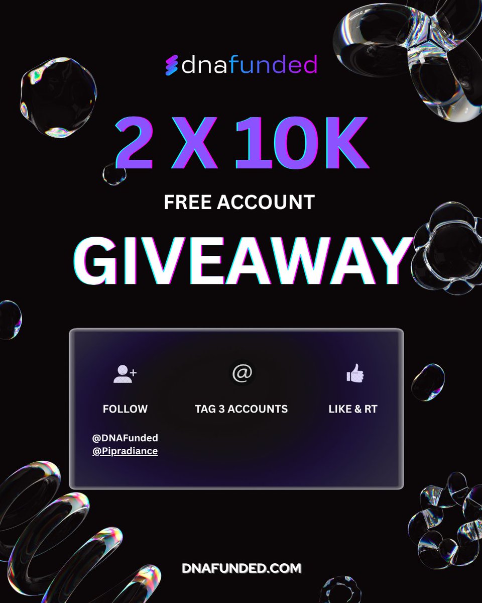 $20K FUNDING GIVEAWAY!

<a href="/dnafunded/">DNAFunded</a>  is giving 2 x $10K accounts to 2 traders🚀 Prove your skills &amp; trade real capital!

To enter:
✅ Follow:👇
<a href="/dnafunded/">DNAFunded</a> 
<a href="/Pipradiance/">HotFx</a>

❤️ Like this
👥 Tag 3 traders
🔁 Repost

Winners in 72 hours 

Use this link to get exclusive discount