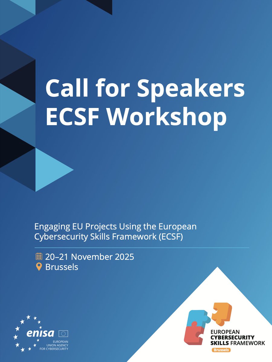 📢 <a href="/enisa_eu/">ENISA</a> is hosting a two-day ECSF Workshop for EU-funded projects on 20–21/11/25 in Brussels, with a Call for Speakers open until 15 September 2025 👉 ec.europa.eu/eusurvey/runne… where <a href="/trustilio/">trustilio B.V.</a> proudly participates and sponsors the event.