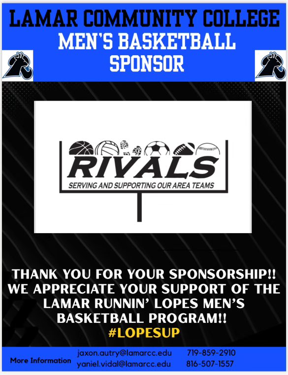 Lamar CC Basketball (@lopesbasketball) on Twitter photo Welcome to the family! We want to thank Rivals C-Store for choosing to sponsor our Lopes this season!
<a href="/JaxonAutry/">jaxon autry</a>
#LopesUp Welcome to the family! We want to thank Rivals C-Store for choosing to sponsor our Lopes this season!
<a href="/JaxonAutry/">jaxon autry</a>
#LopesUp