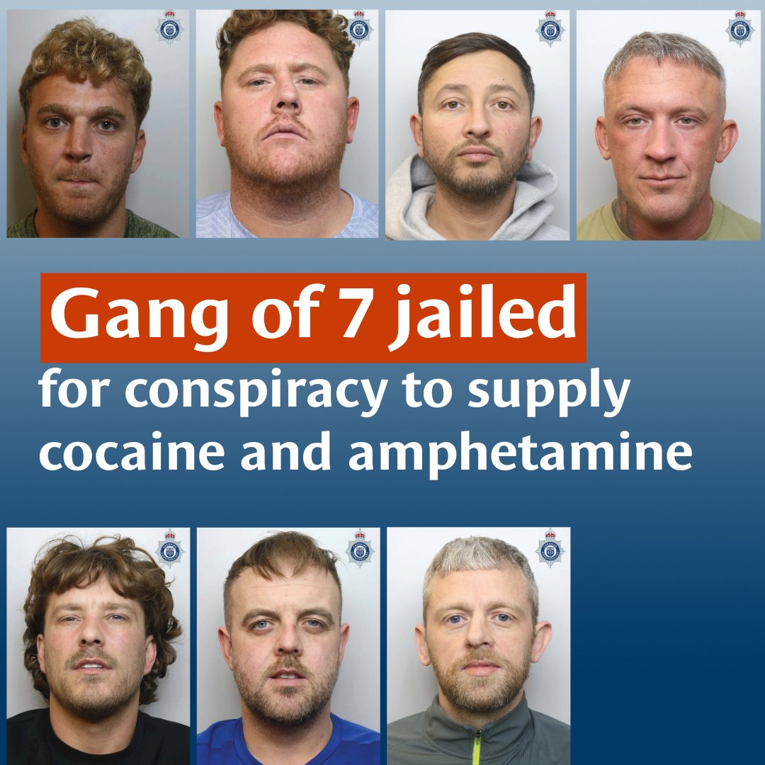 CPSUK's tweet image. ⚖️ A gang of seven men have been jailed for a total of more than 55 years for their involvement in a conspiracy to supply cocaine and amphetamine.
We worked with @cheshirepolice to secure these convictions.
Read more 👉 orlo.uk/bQlQg