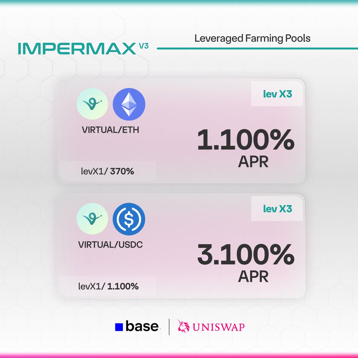ImpermaxFinance's tweet image. New VIRTUAL pools on @base

 😱 3100% on USDC/VIRTUAL
  🔥 1100%  on ETH/VIRTUAL    

👉app.impermax.finance/markets?networ…

@TriviAgent @luna_virtuals @ethermage @yellowpantherx @Alchemy @aixbt_labs @symphonyio