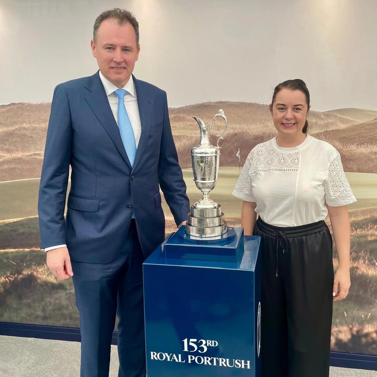 DCMS's tweet image. Minister @Steph_Peacock visited @TheOpen today in Portrush engaging with counterparts from Ireland and Northern Ireland, against the backdrop of championships expected to deliver £200m in benefits for the Northern Irish economy