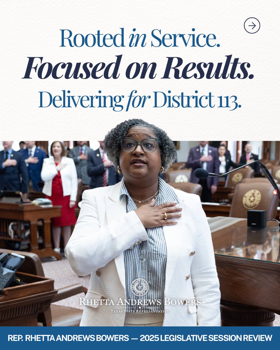BowersForTexas's tweet image. Rooted in service. Focused on results.
Major wins for HD 113 and North Texas in the #TXLege89—safer communities, stronger schools, mental health access, survivor protections & smarter alcohol sales laws.
#TeamBowers #HD113 #NorthTexasStrong
