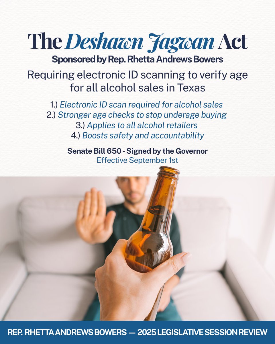 BowersForTexas's tweet image. Rooted in service. Focused on results.
Major wins for HD 113 and North Texas in the #TXLege89—safer communities, stronger schools, mental health access, survivor protections & smarter alcohol sales laws.
#TeamBowers #HD113 #NorthTexasStrong