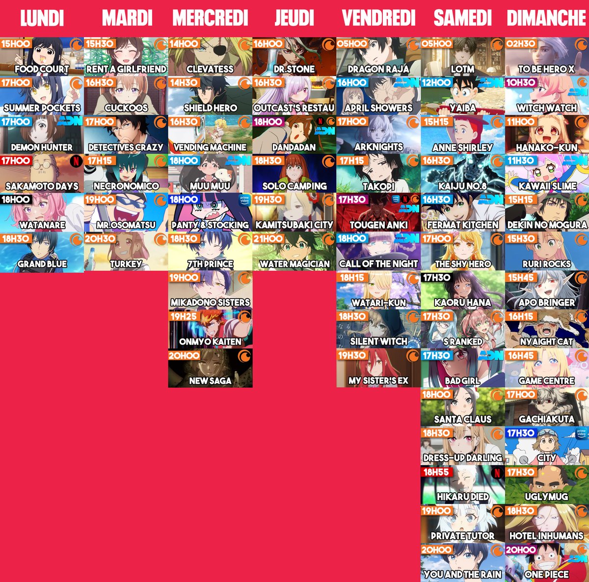 Tokanim_FR's tweet image. 🚨 OFFICIEL : LE PLANNING DE TOUS LES ANIMES DE LA SAISON ÉTÉ 2025 AVEC LEUR HORAIRE ET LEUR PLATEFORME DE DIFFUSION !