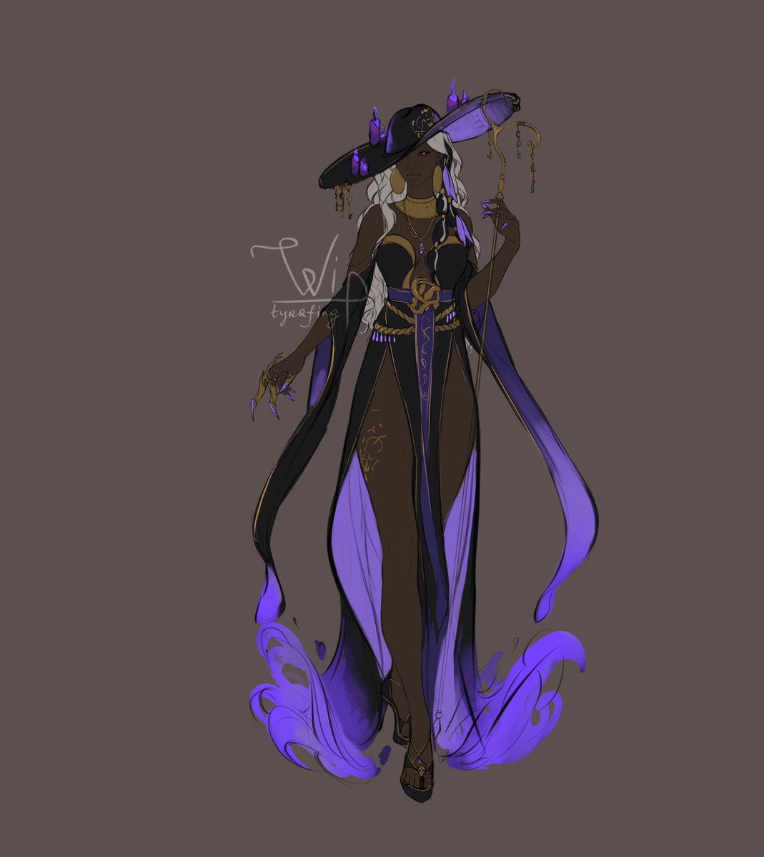 Tyrrfing's tweet image. Meet WIP of the first adopt in new series — American (Haitian) mythology.
Maman Legba (reimagined) — the keeper of crossroads.
She doesn’t just open doors — she decides which ones you deserve.
Draped in shadow, gold, and soft flame, she is both the beginning and the test.