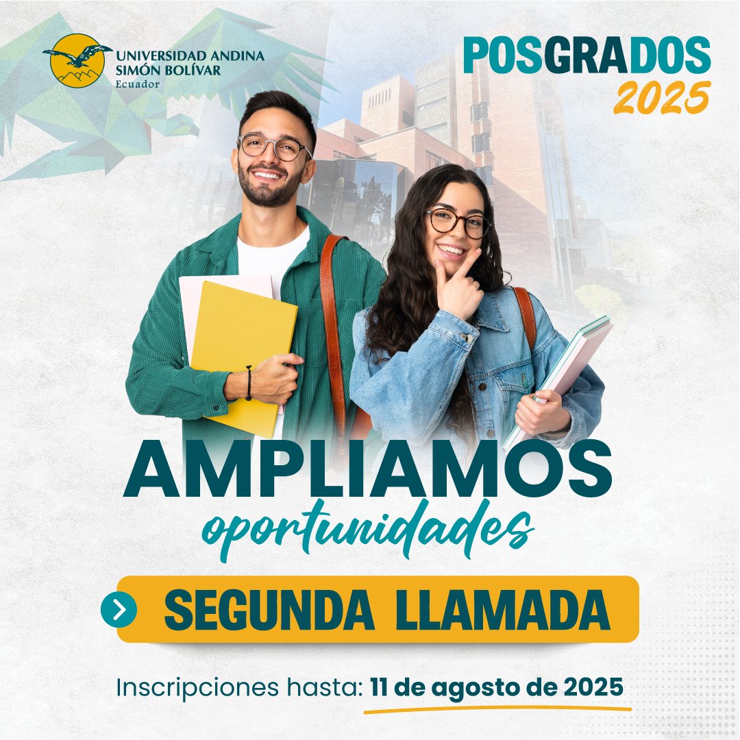 uasbecuador's tweet photo. 📌 🎓 ¡Ampliamos oportunidades para tu desarrollo profesional! Iniciamos la 𝘀𝗲𝗴𝘂𝗻𝗱𝗮 𝗹𝗹𝗮𝗺𝗮𝗱𝗮. Más posibilidades, más razones para decir 𝘀í 𝗮 𝘂𝗻 𝗽𝗼𝘀𝗴𝗿𝗮𝗱𝗼 𝗾𝘂𝗲 𝘁𝗿𝗮𝗻𝘀𝗳𝗼𝗿𝗺𝗮𝗿𝗮́ 𝘁𝘂 𝘃𝗶𝗱𝗮.

💡 Porque estudiar en la Andina es…
¡𝗨𝗻𝗮 𝗲𝘅𝗽𝗲𝗿𝗶𝗲𝗻𝗰𝗶𝗮 𝗽𝗮𝗿𝗮 𝘀𝗶𝗲𝗺𝗽𝗿𝗲!

✔️ Inscripciones: hasta el 𝟭𝟭 𝗱𝗲 𝗮𝗴𝗼𝘀𝘁𝗼

Revisa la oferta 👉🏻 https://t.co/bizyegugNF

Escríbenos al WhatsApp 👇🏻👇🏻
📲 𝟬𝟵𝟲 𝟯𝟬𝟳𝟳 𝟭𝟲𝟲

#PosgradosUASB2025 
@cesarmontanog @wilsonaraquej @Eddydelaguerra @armejiasalazar @Derecho_UASB @GestionUASB @ComunicaUASB