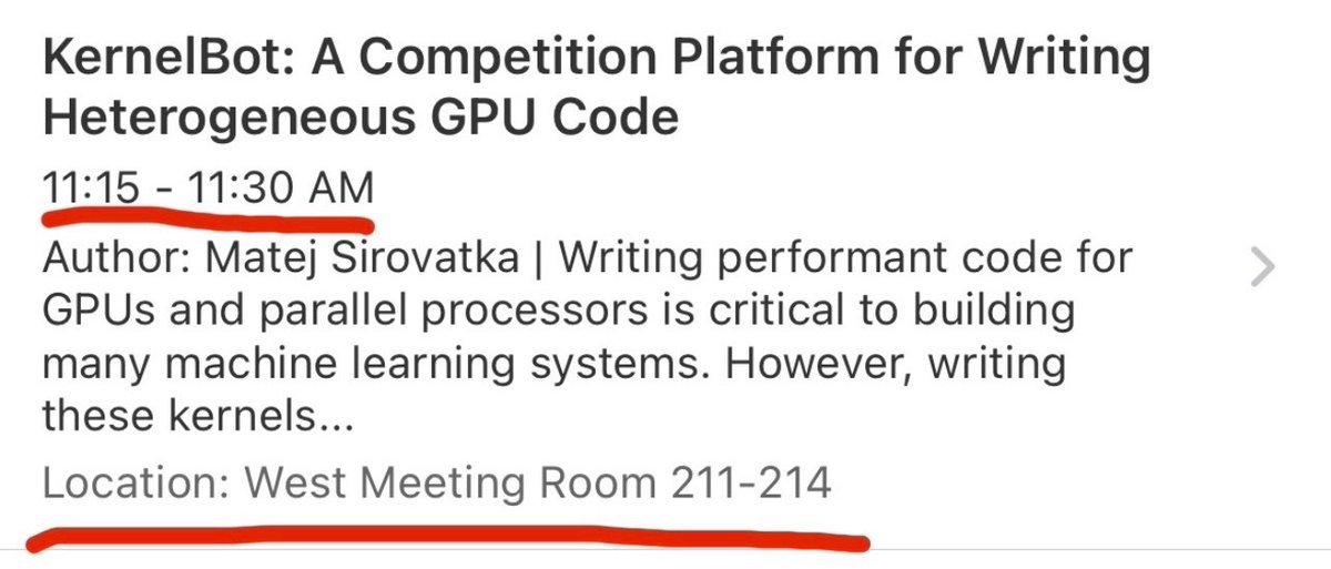 a1zhang's tweet image. If you’re staying for the #ICML2025 workshops, you should definitely go to @m_sirovatka’s talk today on the infra and design of @GPU_MODE’s OSS GPU leaderboard. He has a lot of interesting stuff to share :D