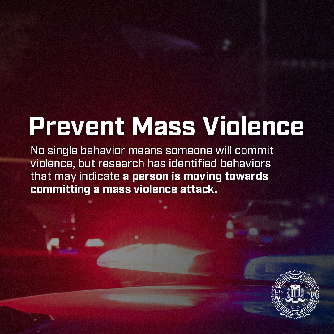FBISanAntonio's tweet image. Research has shown mass shooters don’t just snap. Attackers often share indicators they are on a troubling path. Learn how to identify concerning behaviors and prevent mass violence at fbi.gov/Prevent.