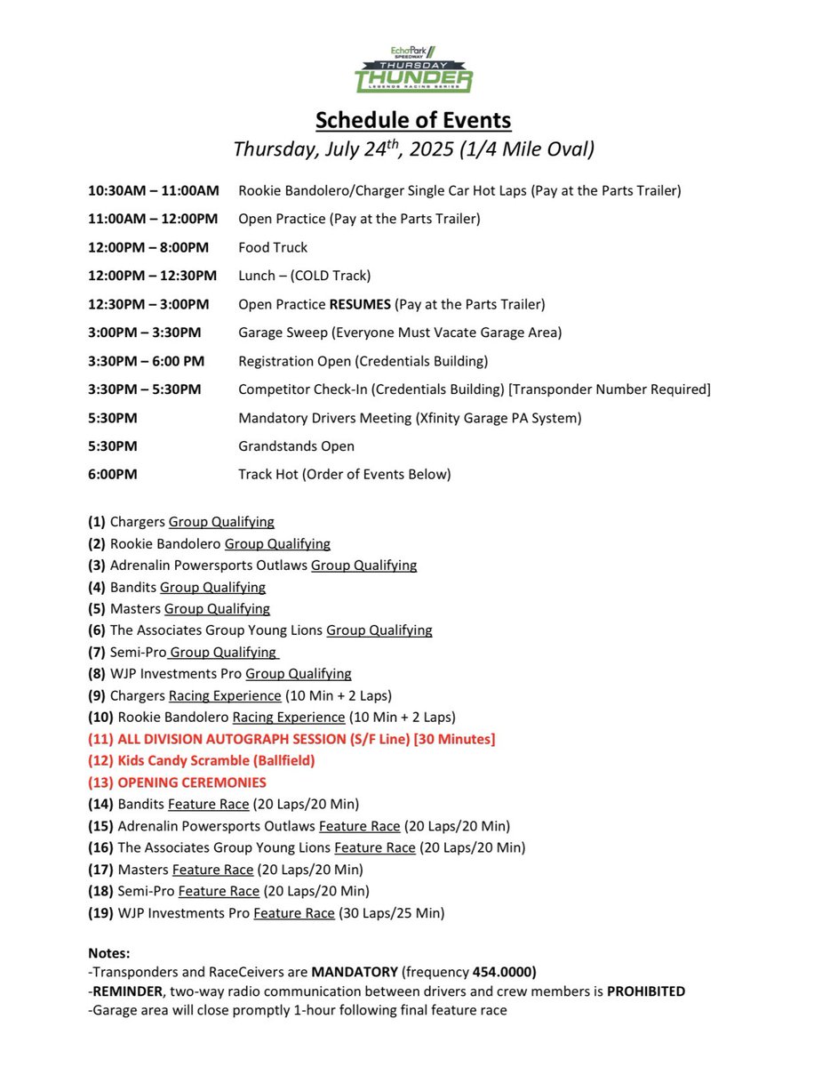 legendsofga's tweet image. CHAMPIONSHIP NIGHT 7/24 SCHEDULE 🏁

Reminder that grandstands will be OPEN! 

🔗 to purchase tickets: bit.ly/4eZ60UL