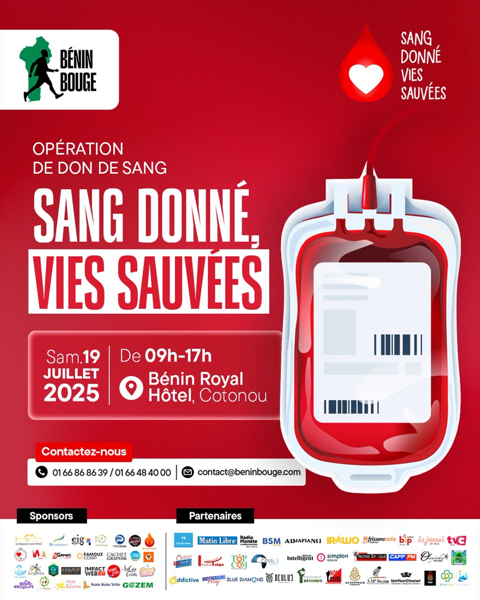 critikmag's tweet image. 🚨 | SOLIDARITÉ
Grande opération de don de sang ce samedi 19 juillet à Cotonou 🩸🇧🇯
Rendez-vous au Bénin Royal Hôtel de 09h à 17h pour sauver des vies ❤️
#DonDeSang #BeninBouge #BSMGroupe #CritikMag #Solidarité #Health