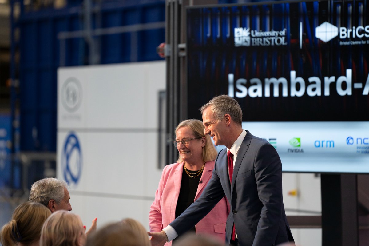 BristolUni's tweet image. We're still reflecting on yesterday’s historic launch of the UK’s most powerful supercomputer, Isambard-AI 💻
Here's a behind-the-scenes look – from the switch on moment by @peterkyle, from @SciTechgovuk, to a glimpse of the system itself.
Read more: bristol.ac.uk/news/2025/july…