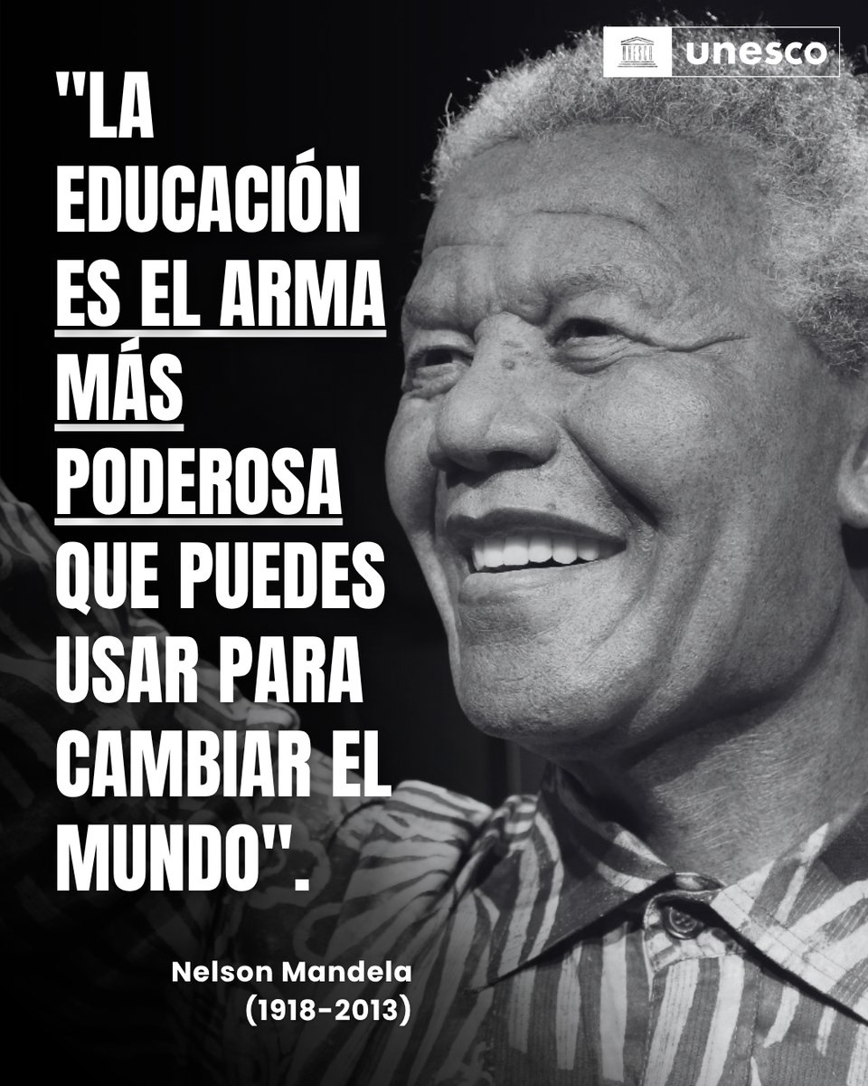 UNESCOSantiago's tweet image. Nelson Mandela fue un gran estadista, defensor de la igualdad y padre fundador de la paz en Sudáfrica.
Cada año celebramos su compromiso inquebrantable con el diálogo y la solidaridad por sobre todas las divisiones, que nos inspira y perdura en el tiempo.
#DíaDeNelsonMandela