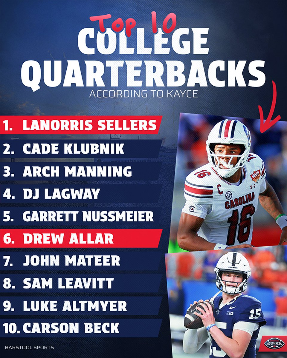 BFWshow's tweet photo. The Top 10 QBs in College Football according to @KayceSmith https://t.co/LWA8KJrk2i