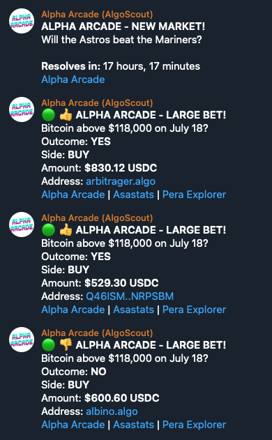 AlgoScout (@algoscout) on Twitter photo ⚠️ NOW TRACKING LARGE BETS ON <a href="/AlphaArcade69/">⍺lpha arcade</a>
Join our FREE Telegram channel dedicated to Alpha Arcade to get instant notifications for new markets and large bets (bought or sold).
➡️ t.me/alphaarcadenews ⚠️ NOW TRACKING LARGE BETS ON <a href="/AlphaArcade69/">⍺lpha arcade</a>
Join our FREE Telegram channel dedicated to Alpha Arcade to get instant notifications for new markets and large bets (bought or sold).
➡️ t.me/alphaarcadenews
