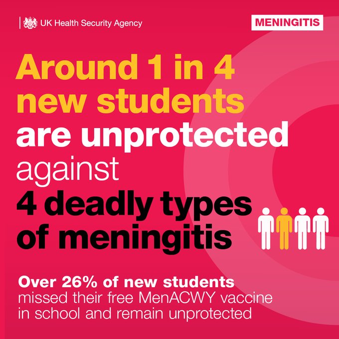 The #MenACWY vaccine helps protect against life-threatening illnesses like #Meningitis + #Sepsis💪    

It's offered to teenagers in school - but can be given up to age 25 for FREE if it's been missed

Contact your #WestMidlands GP practice to catch up   
bit.ly/MenACWYinfo