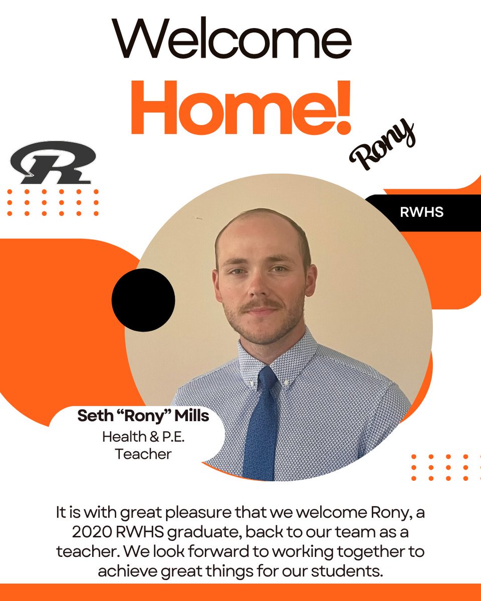 It is with great pleasure that we welcome Rony, a 2020 RWHS graduate, back to our team as a teacher. We look forward to working together to achieve great things for our students.  #rwhs #RamBash #TheReturn #HealthandPE