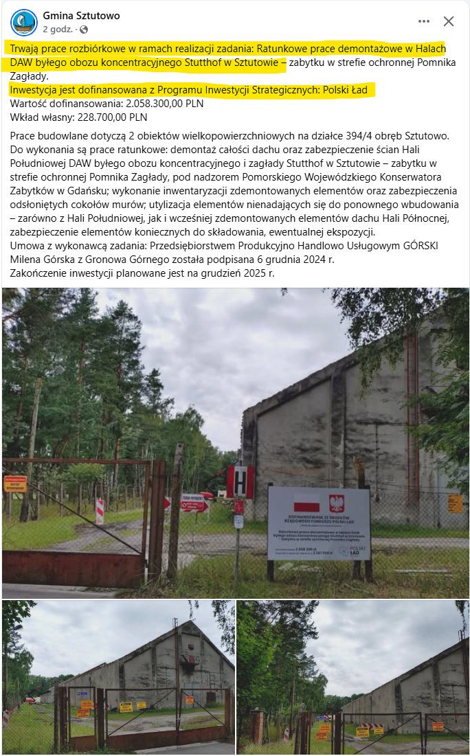 K_Kossowski's tweet image. To jest niezły paradoks... pieniądze z programu Polski Ład (o dziwo nadal istnieje) idą na... rozbiórkę zawalających się z roku na rok hal niemieckich zakładów DAW będących niegdyś częścią niemieckiego obozu koncentracyjnego Stutthof...