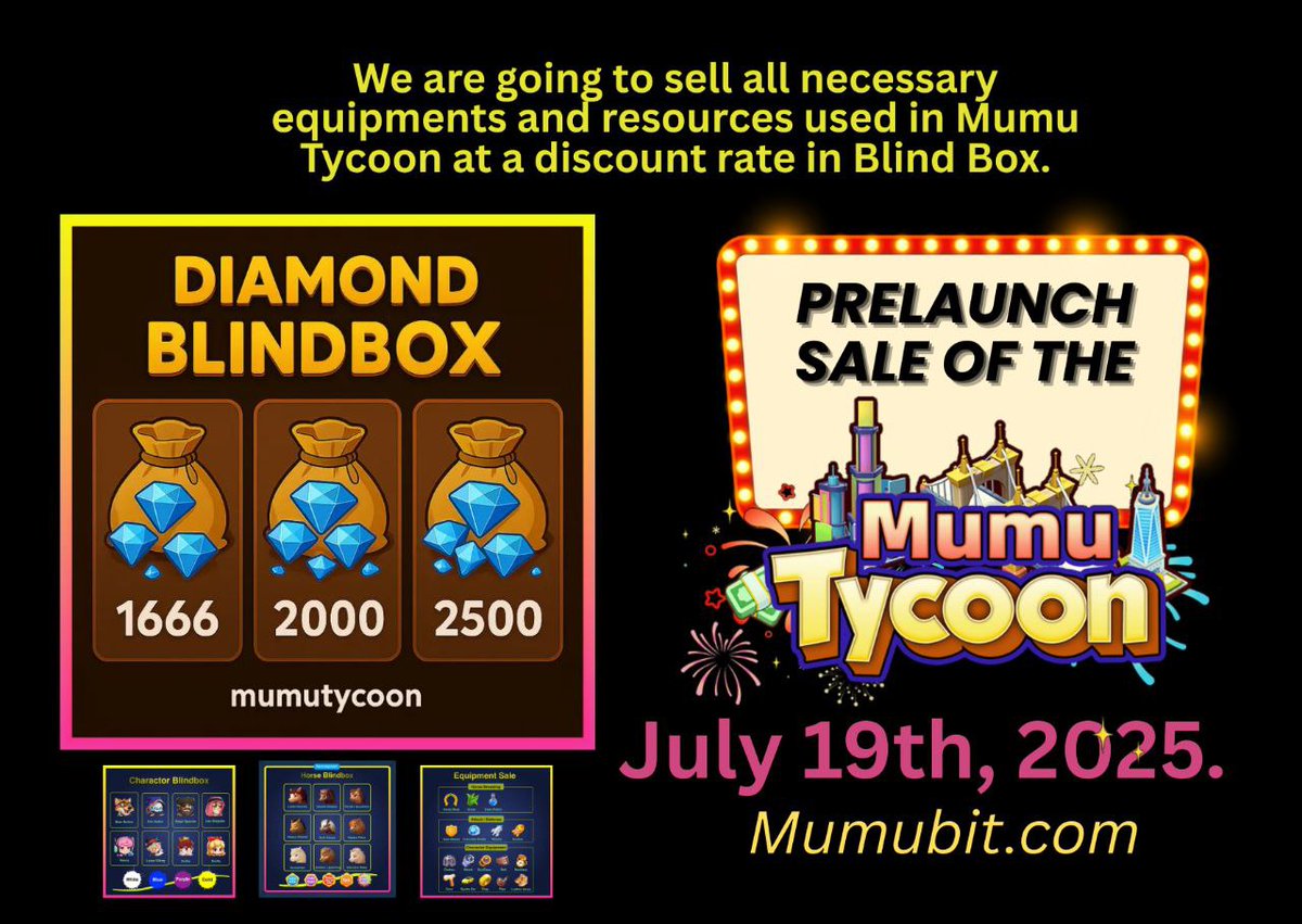 Kacey_910's tweet photo. 🎉 Gear up early, dominate later.
Get #EXCLUSIVE pre-launch deals on all essentials with @MumubitOfficial :
🧍‍♂️ Character
🐎 Horse
💎 Diamonds
🏢 Equipment Buildings

Sale starts July 19 @ 12PM UTC.
#PlayToEarn #NFTs #Mumubit https://t.co/7pMITTC8TE