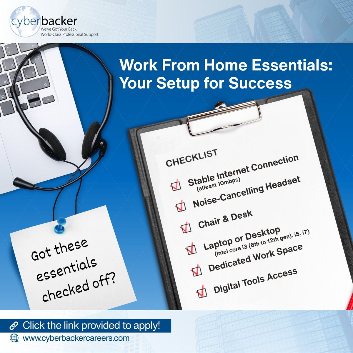 cyberbacker_cp's tweet image. Ready to thrive in a remote work setup?

Success starts with the right environment!

👉 Apply now and start your Cyberbacker career from the comfort of your home:🔗bit.ly/3akEAMq

#Cyberbacker #WorkFromHome #RemoteWorkEssentials #CyberbackerCareers #ApplyNow #WFHSetup