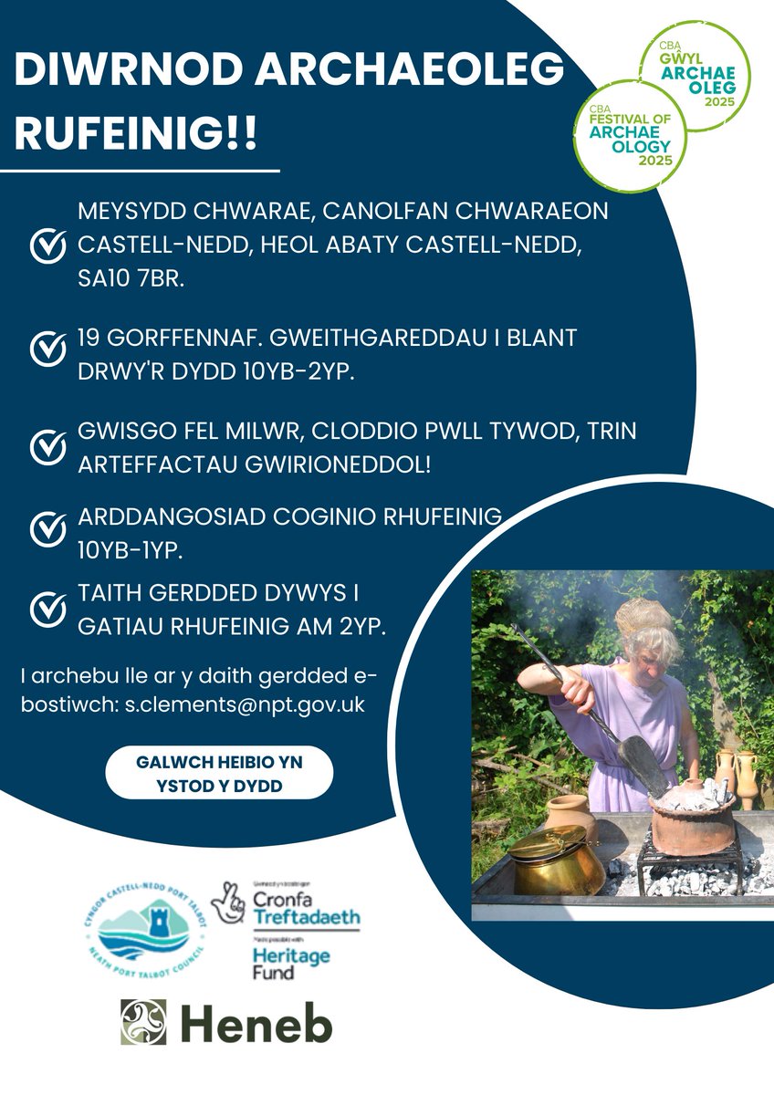 HeritageNPT's tweet image. Beth oedd y Rhufeiniaid yn ei fwyta? Sut roedd y milwr Rhufeinig yn mynd i'r toiled? Dewch draw i'n diwrnod archaeoleg Rhufeinig i ddarganfod yr atebion! @HenebTWA @archaeologyuk #festivalofarchaeology