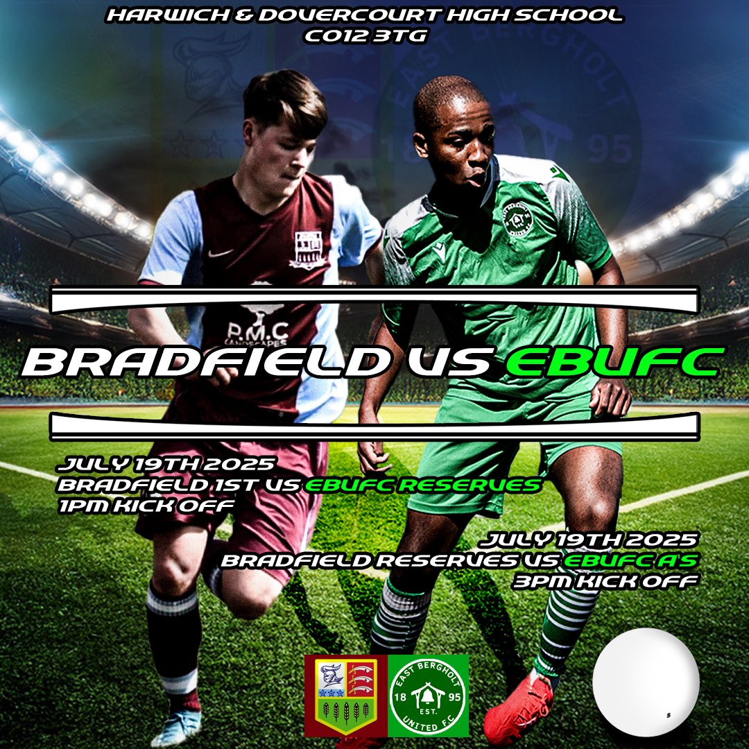 East Bergholt United (@ebufc1) on Twitter photo Tomorrow all 3 sides are in action!
At Inspire the First Team take on <a href="/KirtonAthletic/">Kirton Athletic FC</a> , as the Reserves & A’s take on <a href="/BradfieldRFC/">Bradfield Rovers FC</a> First & Reserves at Harwich High School.
#GreenArmy Tomorrow all 3 sides are in action!
At Inspire the First Team take on <a href="/KirtonAthletic/">Kirton Athletic FC</a> , as the Reserves & A’s take on <a href="/BradfieldRFC/">Bradfield Rovers FC</a> First & Reserves at Harwich High School.
#GreenArmy