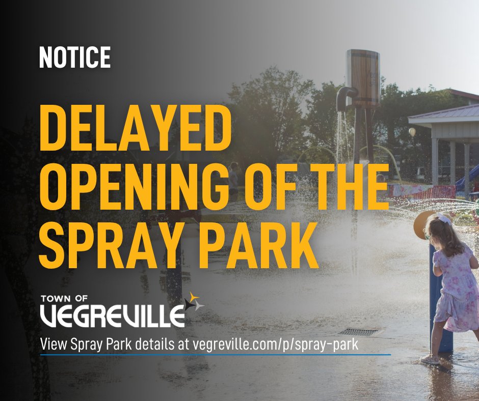 .
⚠️ 𝐃𝐞𝐥𝐚𝐲𝐞𝐝 𝐎𝐩𝐞𝐧𝐢𝐧𝐠 𝐨𝐟 𝐒𝐩𝐫𝐚𝐲 𝐏𝐚𝐫𝐤

Please be advised that the Vegreville Lion’s Community Spray Park will experience a delayed opening today (Friday, July 18) due to maintenance.

MORE INFORMATION: vegreville.com/p/notices-news…

#Vegreville | #RoomToGrow