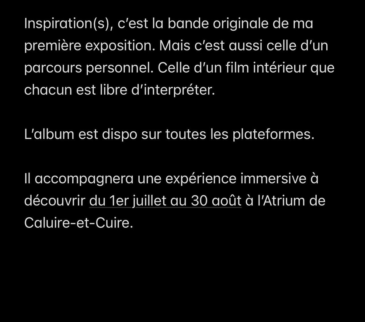 “Inspiration(s)” — la bande originale de ma première exposition photo.
Disponible sur toutes les plateformes.