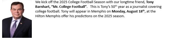 TDClubMemphis's tweet image. Our first speaker on August 18th, with our good friend @MrCFB- Tony Barnhart