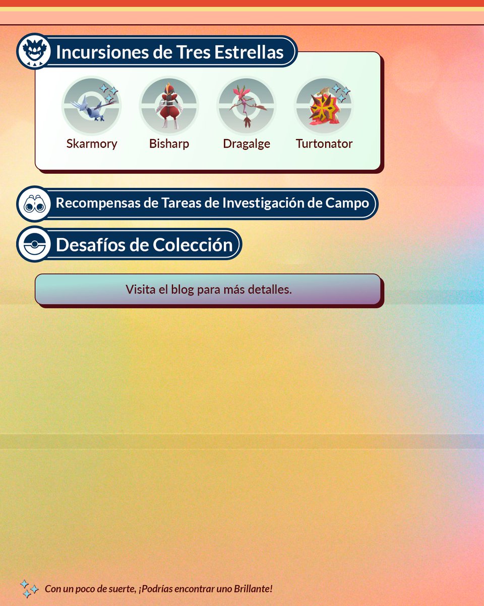 PokemonGoAppLA's tweet image. ¡Honedge y sus evoluciones debutan en #PokemonGO durante Ultrabonificación: Acero y escamas! ¡Disfruten de bonificaciones del evento!
Este evento tendrá lugar desde el martes 22 de julio, las 10:00, hasta el domingo 27 de julio de 2025, a las 20:00 (hora local).