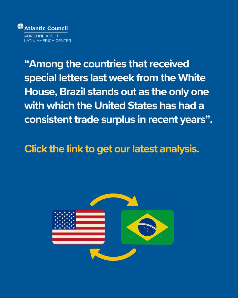 ACLatAm's tweet image. 🇺🇸🇧🇷 On July 9, US President Donald Trump announced a 50 percent tariff on Brazil. Among the countries that received special letters from the White House, Brazil stands out as the only one with which the United States has had a consistent trade surplus in recent years.
Could a…