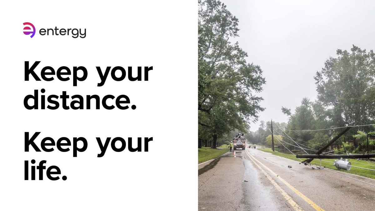 Entergy's tweet image. Stay away from downed power lines and areas of debris ⚠️
Report downed lines immediately at 1-800-ENTERGY 📲
For more information ➡️ enter.gy/61854qZ5h
#WePowerLife #safetyfirst