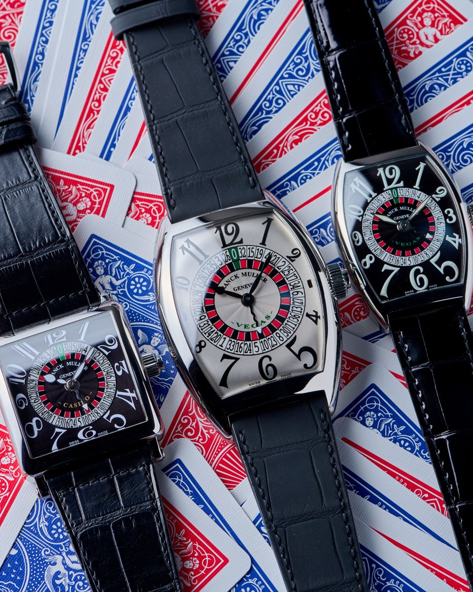 EuropeanWatchCo's tweet image. 🎰 Place your bets…on your wrist. 🎰

The Franck Muller Cintrée Curvex Vegas Roulette isn’t just a watch - it’s a game of chance you can wear! The model features a fully functional roulette wheel activated with a satisfying click of the pusher set into the crown. Spin the wheel…