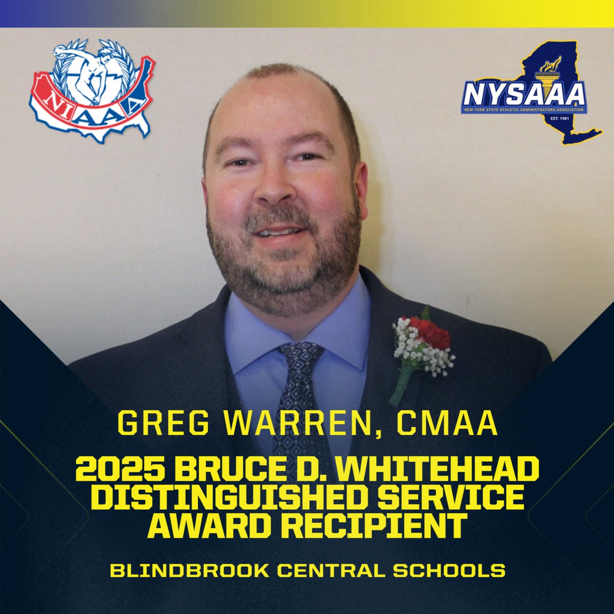 Join us in congratulating Greg Warren on being named one of 10 the <a href="/NIAAA9100/">NIAAA</a> DSA recipients.  This prestigious award recognizes Greg's commitment to Athletic Administration as a teacher/mentor responsible for Educational Initiatives and overseeing our Aspiring AD program.