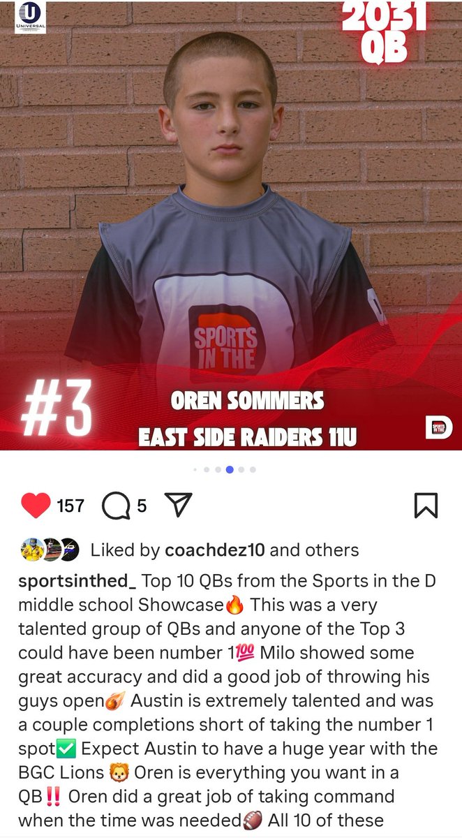 Oren Sommers (@osommers10) on Twitter photo Thankful to have been graded #3 at the <a href="/Sportsinthed_/">Sports in the D ™</a> Middle School Showcase! #football #athlete #michigan <a href="/PrepRedzoneMI/">Prep Redzone Michigan</a> <a href="/QBHitList/">QBHitList.com</a> Thankful to have been graded #3 at the <a href="/Sportsinthed_/">Sports in the D ™</a> Middle School Showcase! #football #athlete #michigan <a href="/PrepRedzoneMI/">Prep Redzone Michigan</a> <a href="/QBHitList/">QBHitList.com</a>