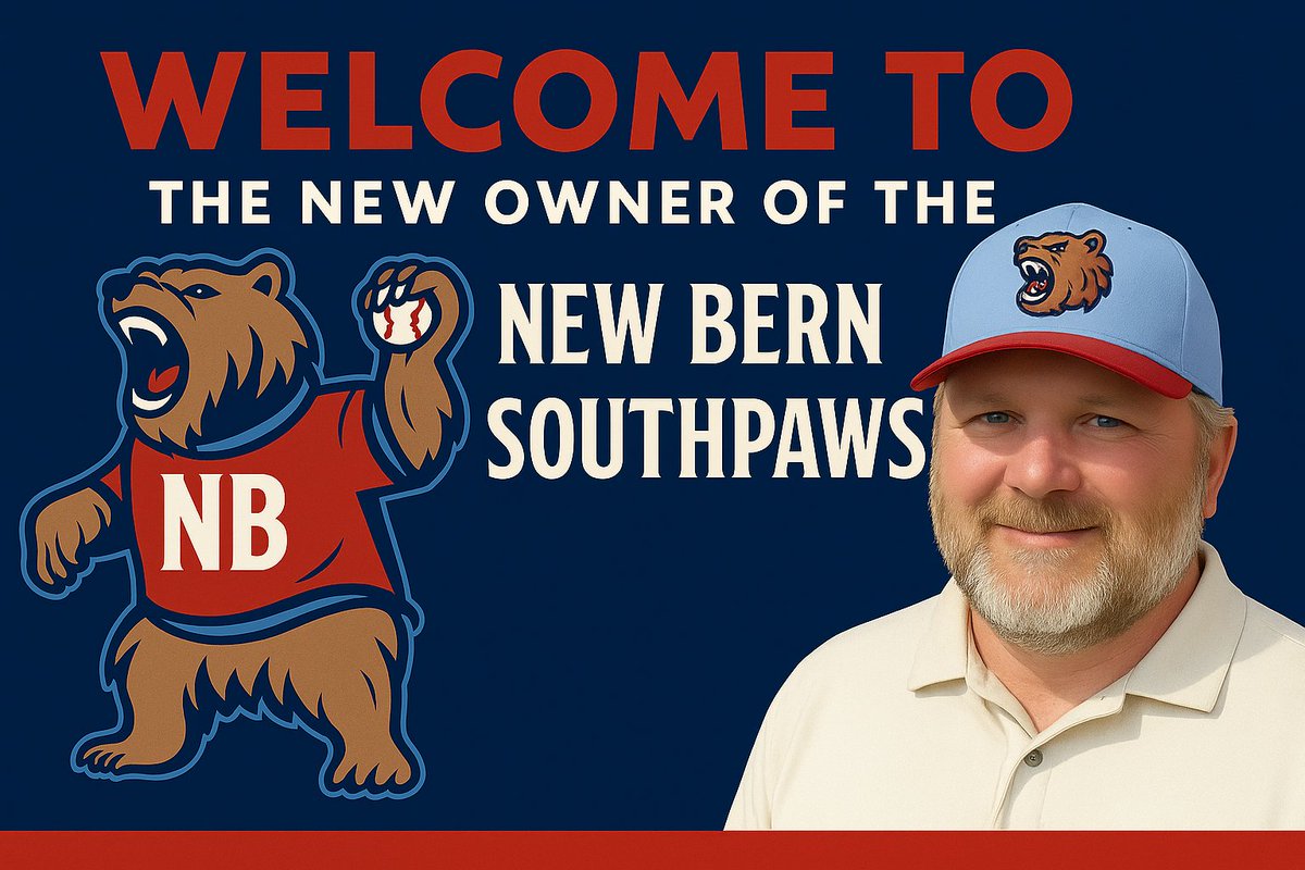 New era in New Bern ⚾️
James Lynch is the new owner of the @southpawsonsl  and he's ready to bring fresh energy, community focus, and a big vision to Kafer Park.
📰 Read more: oldnorthstateleague.com/news/new-era-i…

#SouthpawsBaseball #ONSL #NewBern #SummerBaseball