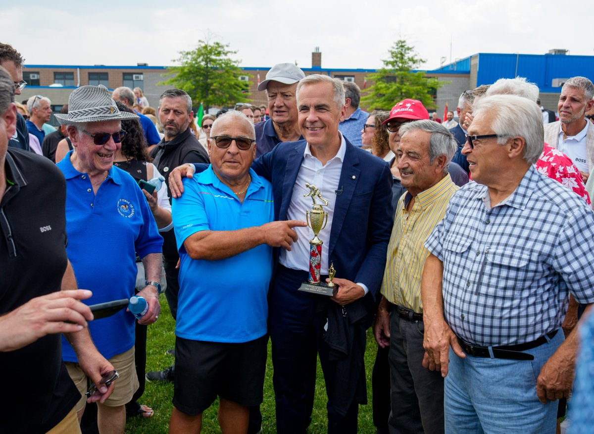 CanadianPM's tweet image. Earlier this week, Prime Minister Mark Carney visited the Hamilton Italian Centre, where he joined local seniors for a friendly game of bocce.
