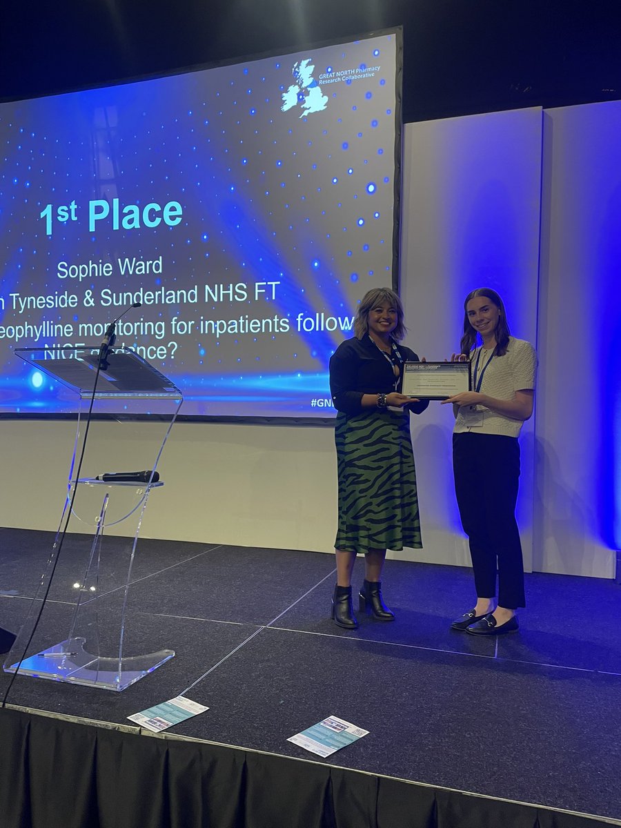 Great North Pharmacy Research Collaborative (@gtnorthpharmres) on Twitter photo Congratulations to our Foundation Pharmacist Presentation winner, Sophie Ward, <a href="/STSFTrust/">South Tyneside and Sunderland NHS Foundation Trust</a> for her project ‘Does oral theophylline monitoring for inpatients follow NICE guidance?’ 🥳 Congratulations to our Foundation Pharmacist Presentation winner, Sophie Ward, <a href="/STSFTrust/">South Tyneside and Sunderland NHS Foundation Trust</a> for her project ‘Does oral theophylline monitoring for inpatients follow NICE guidance?’ 🥳