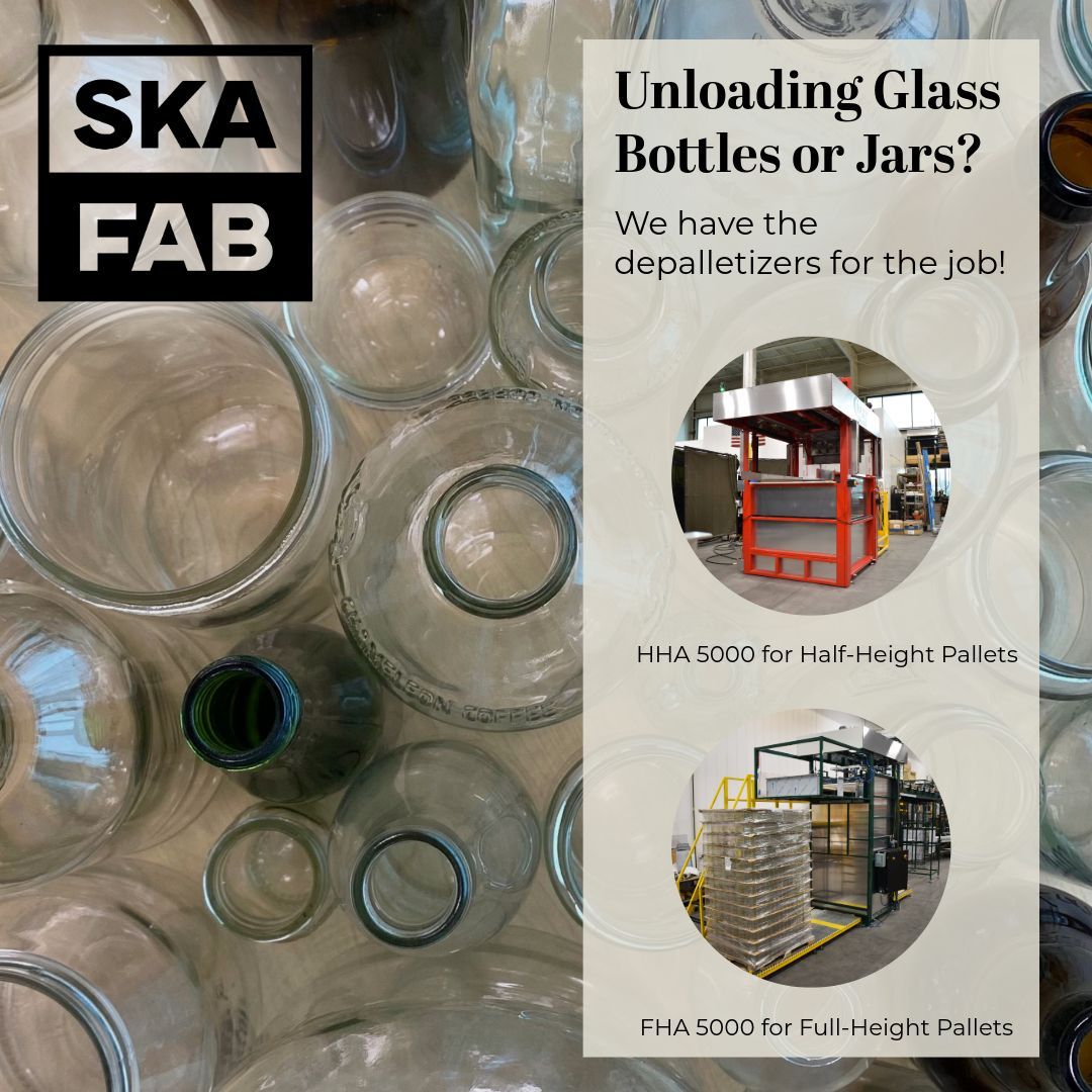 Packaging glass? We build depalletizers for that.

🔹 HHA 5000 – For half-height pallets
🔹 FHA 5000 – For full-height pallets

Reliable, flexible, and ready for whatever you're unloading.
Let’s talk glass: skafabricating.com/equipment/