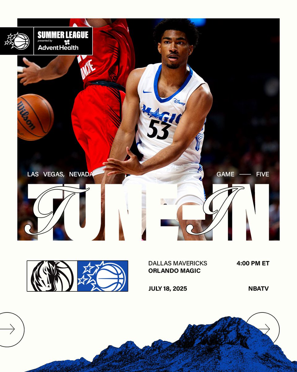 OrlandoMagic's tweet image. summer league: game 5
馃啔: @dallasmavs
馃搷: Las Vegas, NV (Thomas & Mack)
馃晸: 4 P.M. ET/1 P.M. PT
馃摵: @NBATV, @FanDuelSN_FL